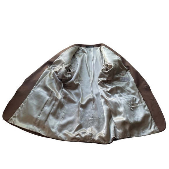 Oscar De La Renta Suit Blazer Jacket Wool Cashmere Brown Size 44L Business - Picture 10 of 12